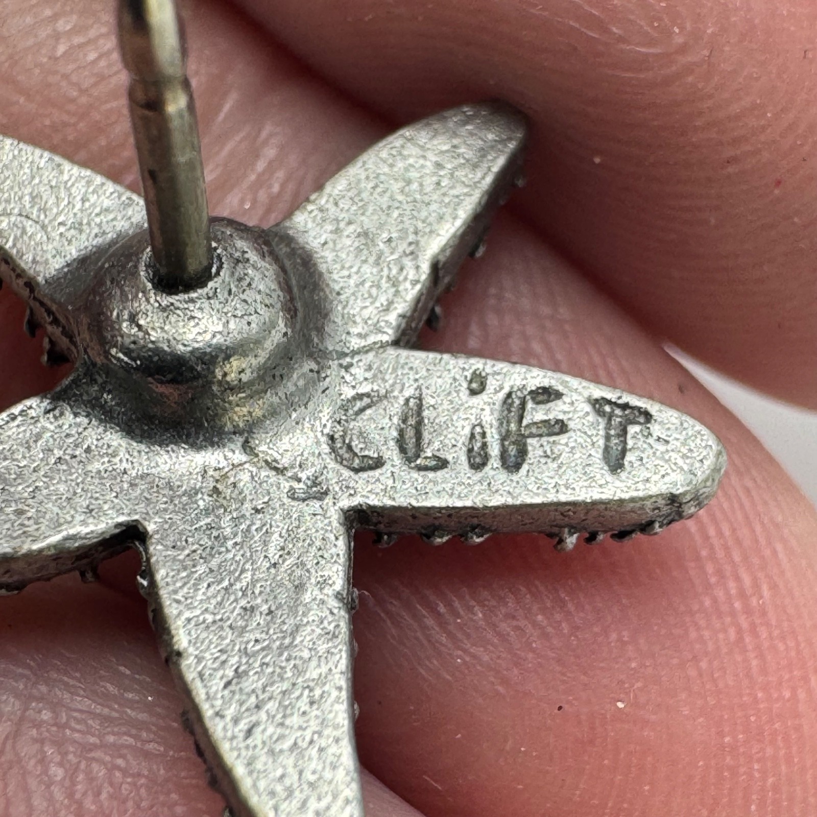 Vintage Clift Pewter Starfish Lapel Pin Sea Life Ocean Beach Textured Silver