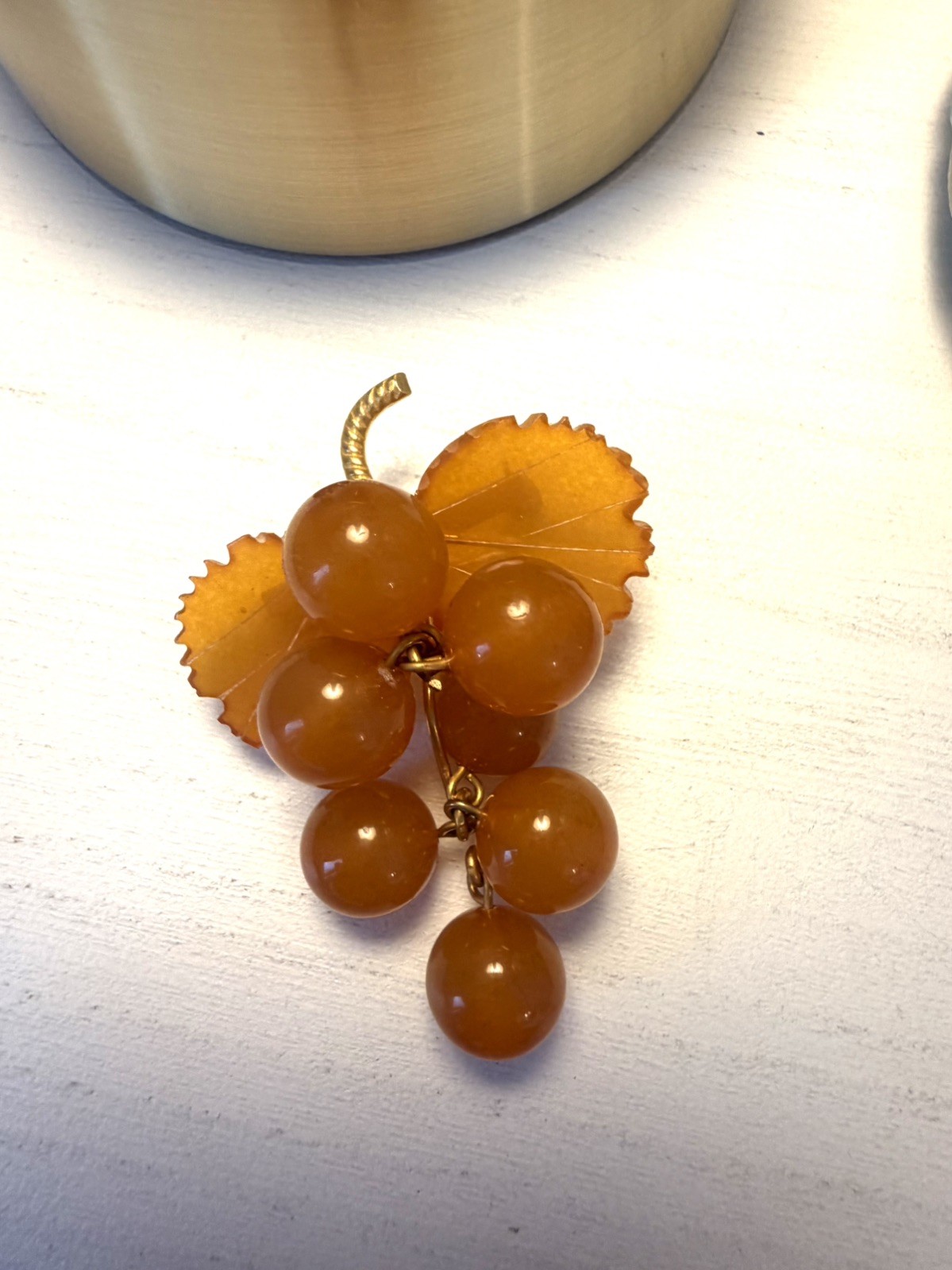 Vintage Soviet 2ЯK Baltic Amber Grape Cluster Brooch Russian Gold Plated Pin
