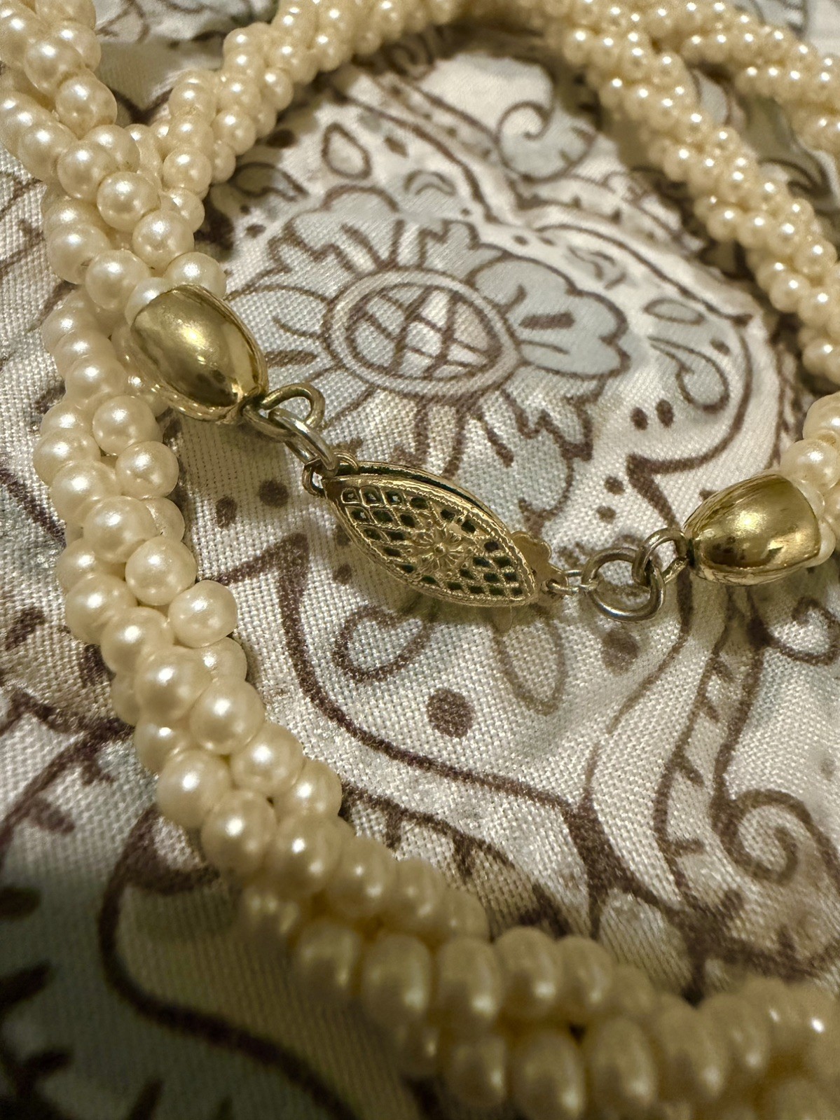VTG 14k Gold Filled & Faux Pearl triple Strand Necklace Estate Item