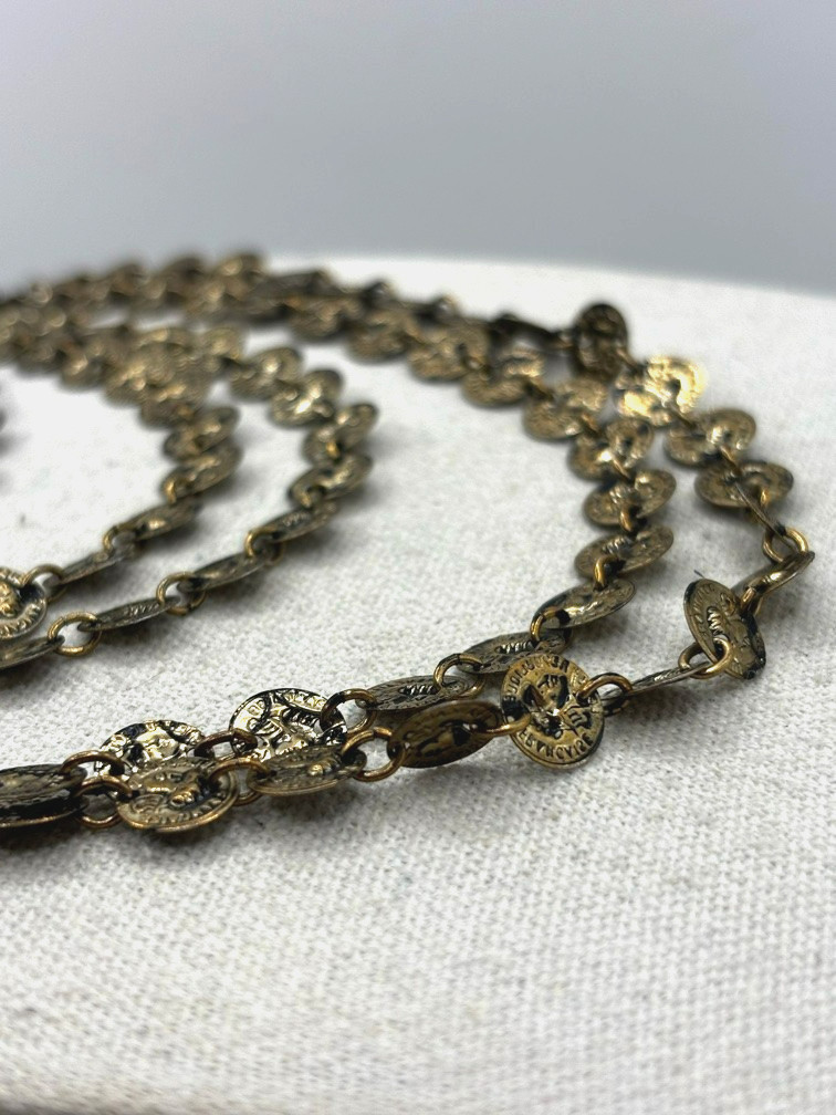 Vintage Mini Republic Of France Coin Link Multi Chain Gold Tone Layered Necklace