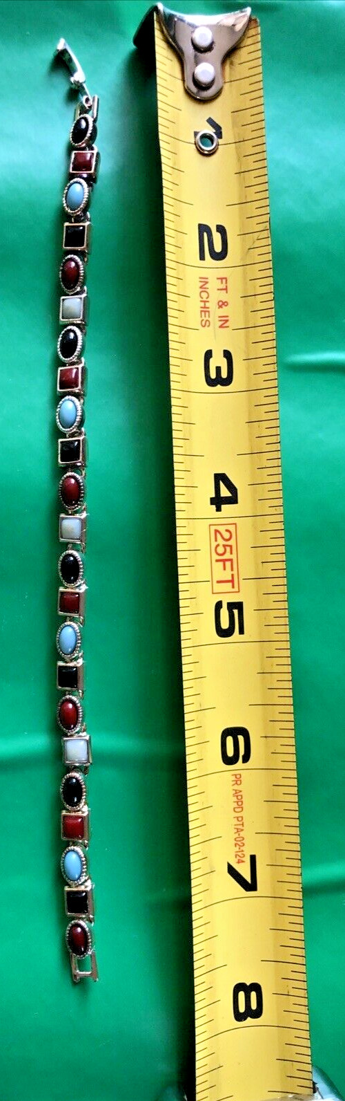 Bracelet jewelry Silver multicolor stones turquoise black red green 7”