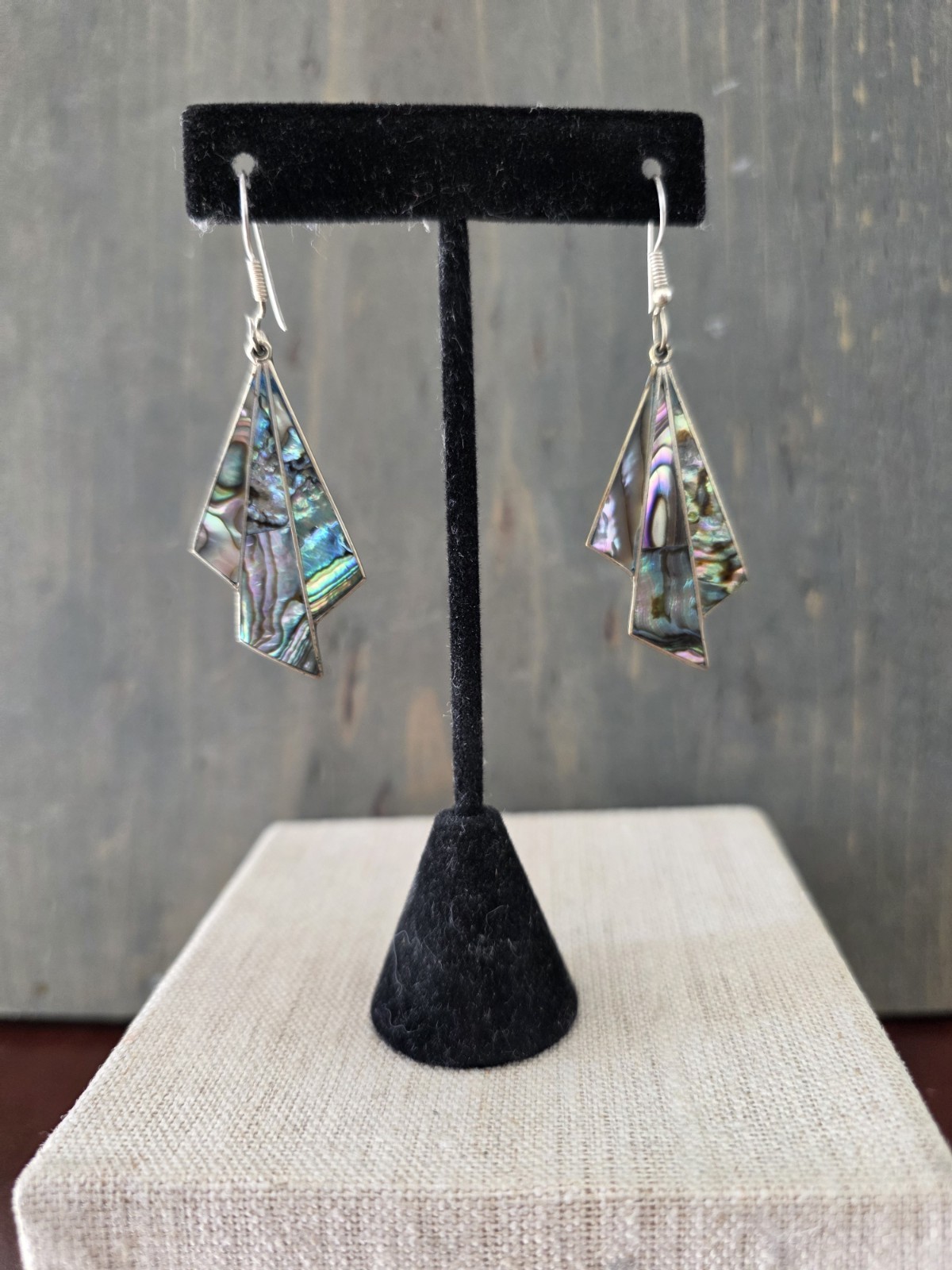 Vintage Mexican Earrings Alpaca Silver Abalone Shell Inlays