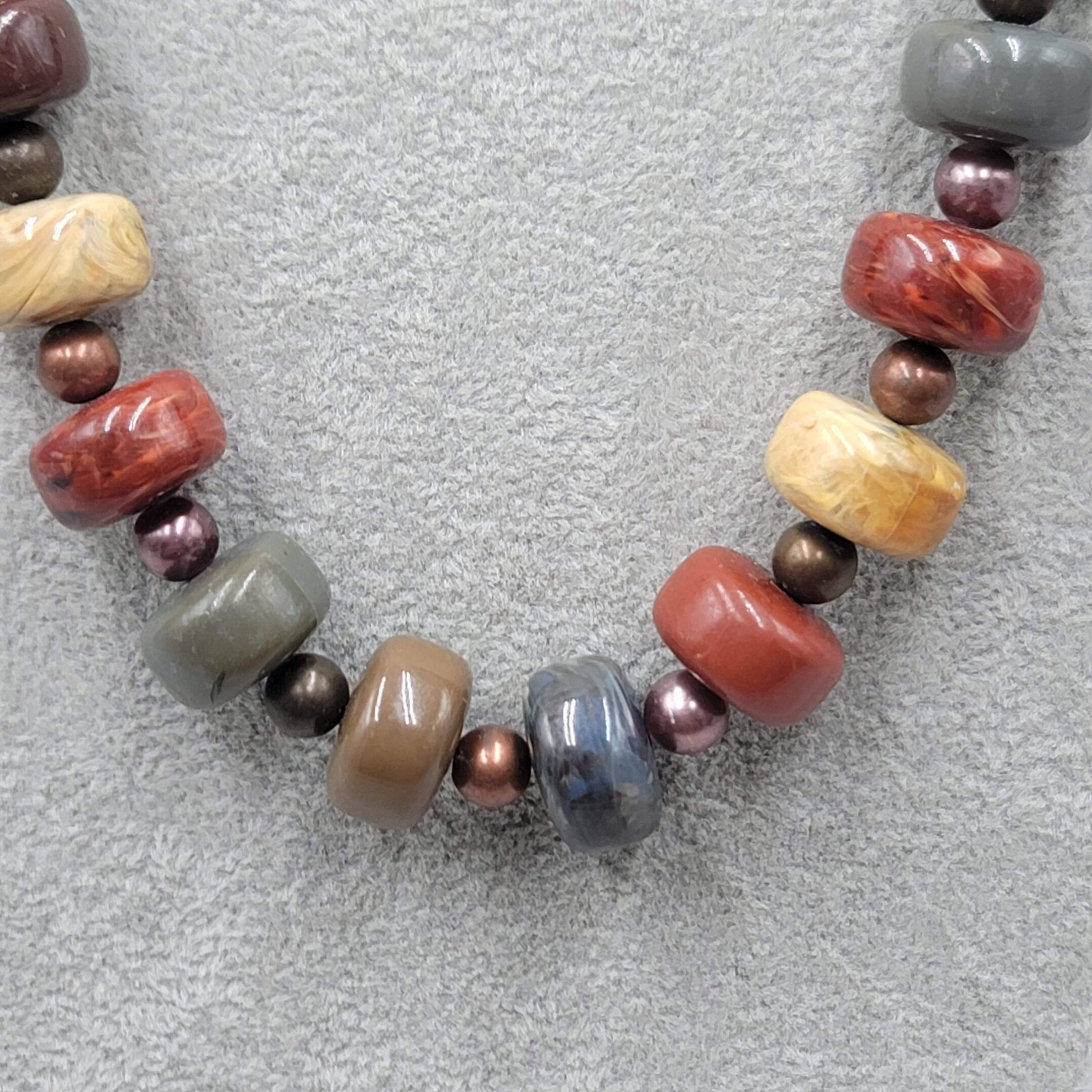 Vintage Fall Colors Acrylic Bead Necklace Estate Costume Jewelry 30″