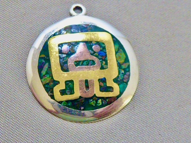 Taxco Mosaic Sterling Silver Aztec Mask, Mixed Metal Inlay SIGNED METALE CASADOS
