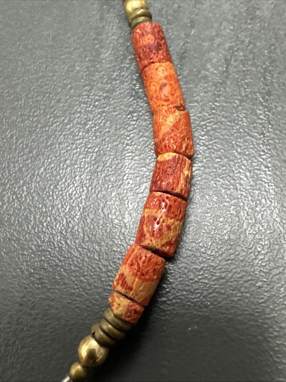 Vintage Natural Red Coral Red / Orange Hue Barrel Shape Gold Spacers 30”Necklace