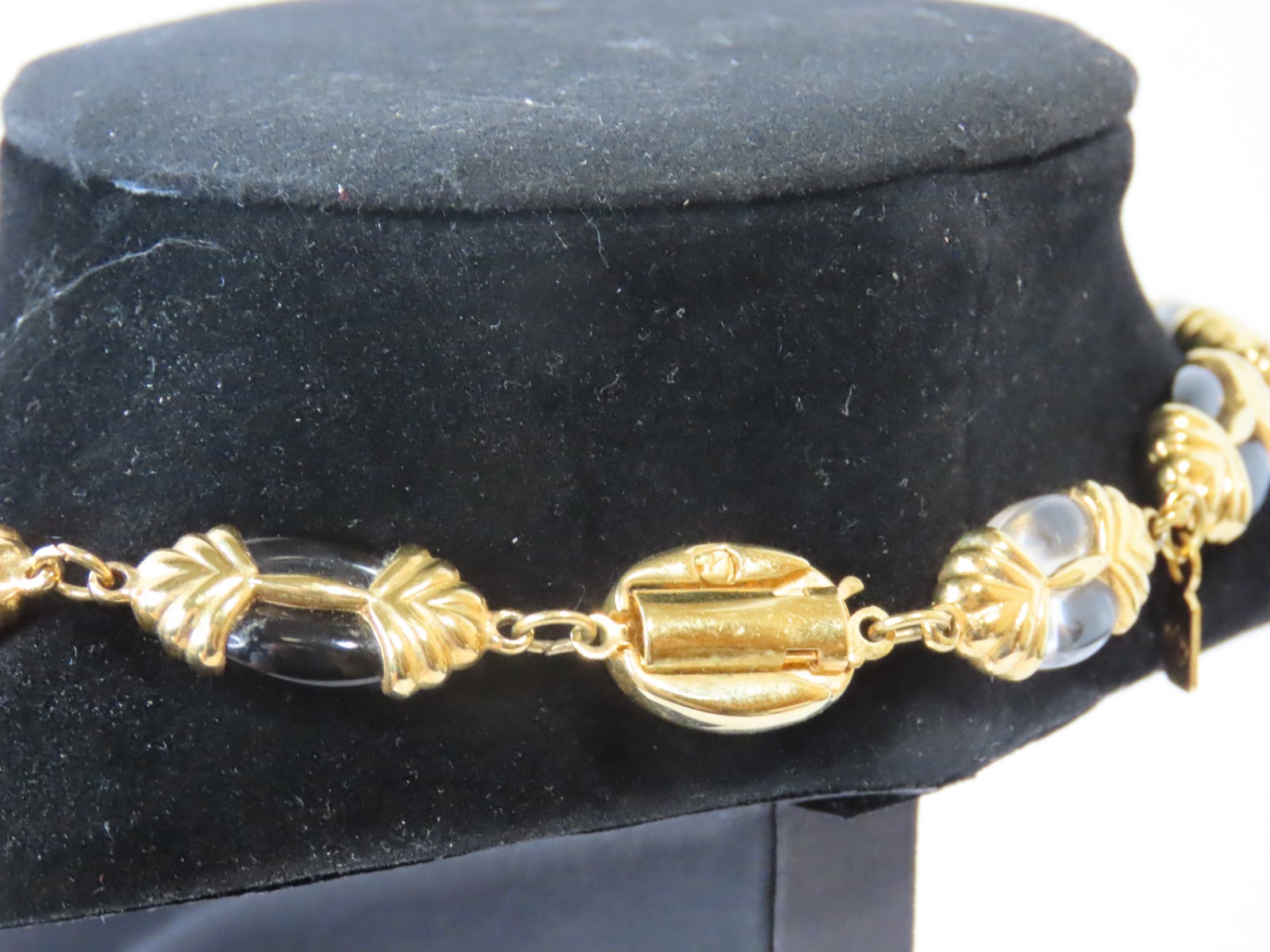 Swarovski Black & Clear Crystal Oval Bead Necklace Gold-tone w/Swan Mark 24″