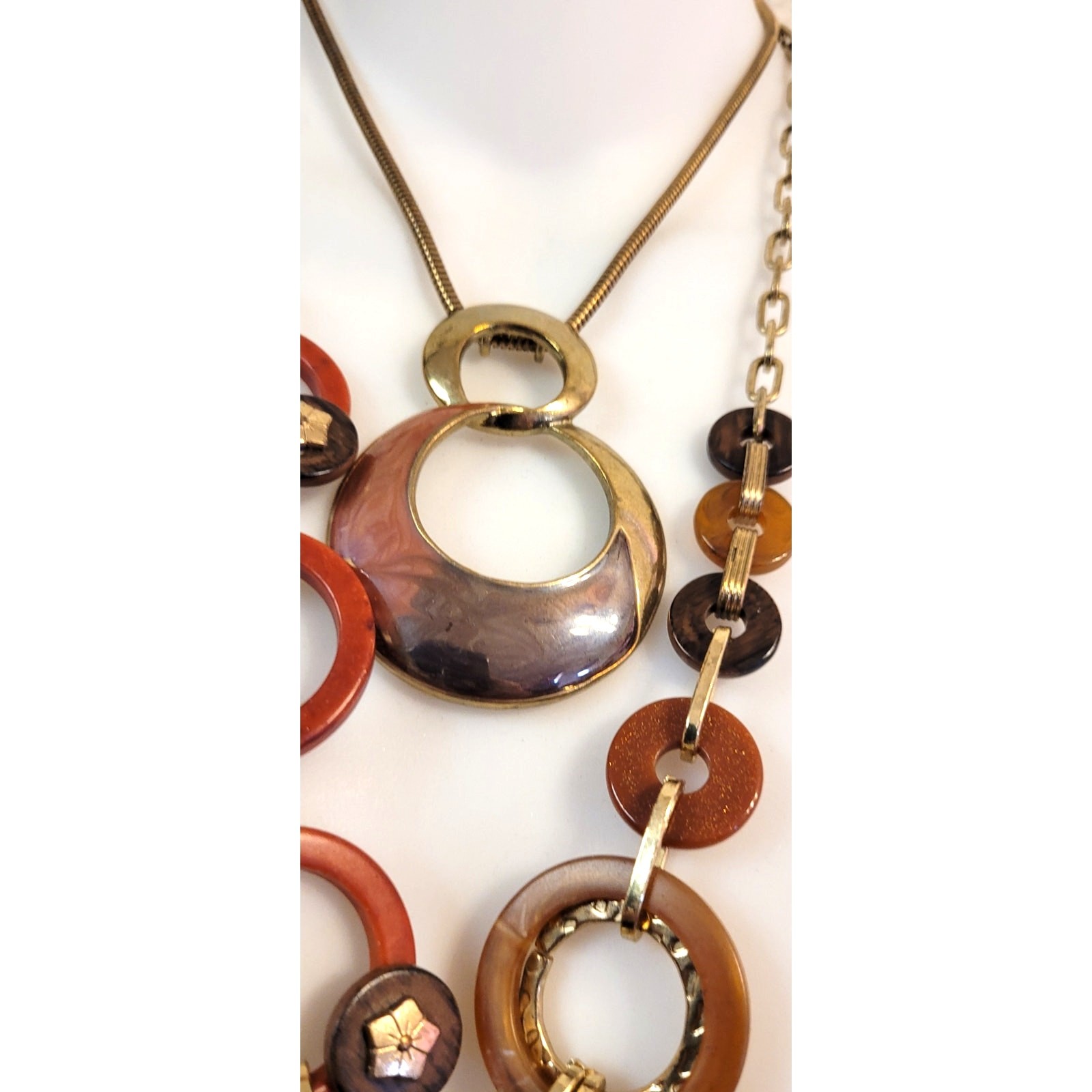 Vtg Boho Layered Necklace Lot Gold Tone Modernist Abstract Enamel Boho Y2K