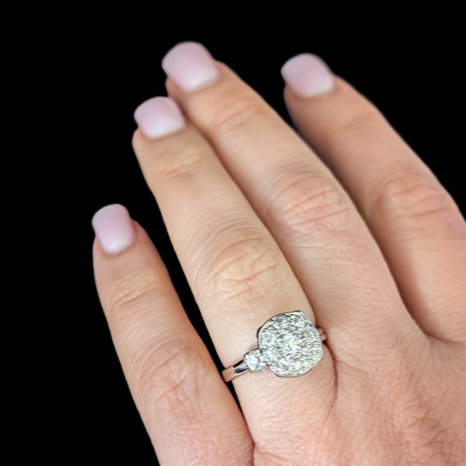 Vintage Old European Cut Diamonds 12k-14k White Gold Cluster Cocktail Ring Gift