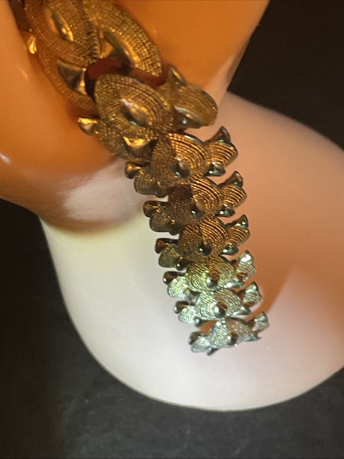 Vintage CORO Signed 1950’s Textured And Solid Gold Tone Panel Bracelet 7”