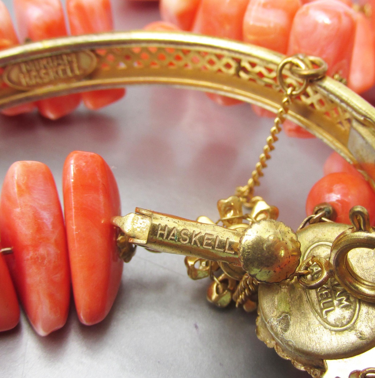 RARE Signed Miriam HASKELL Vintage Necklace Bracelet Earrings Faux Coral Set