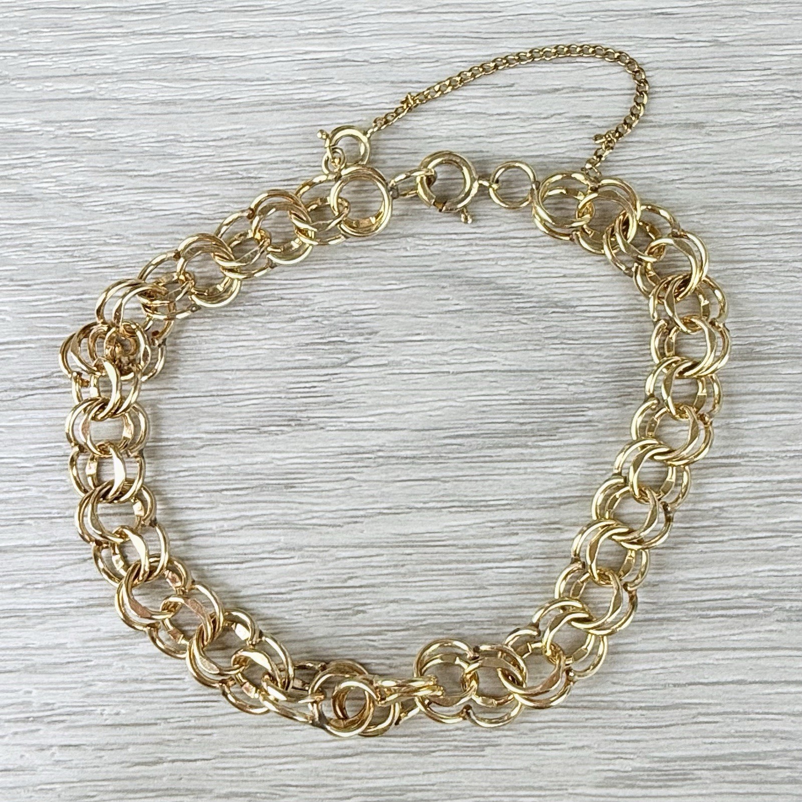 Vintage 12K Gold Filled Double Link Starter Chain Charm Bracelet Approx. 8”