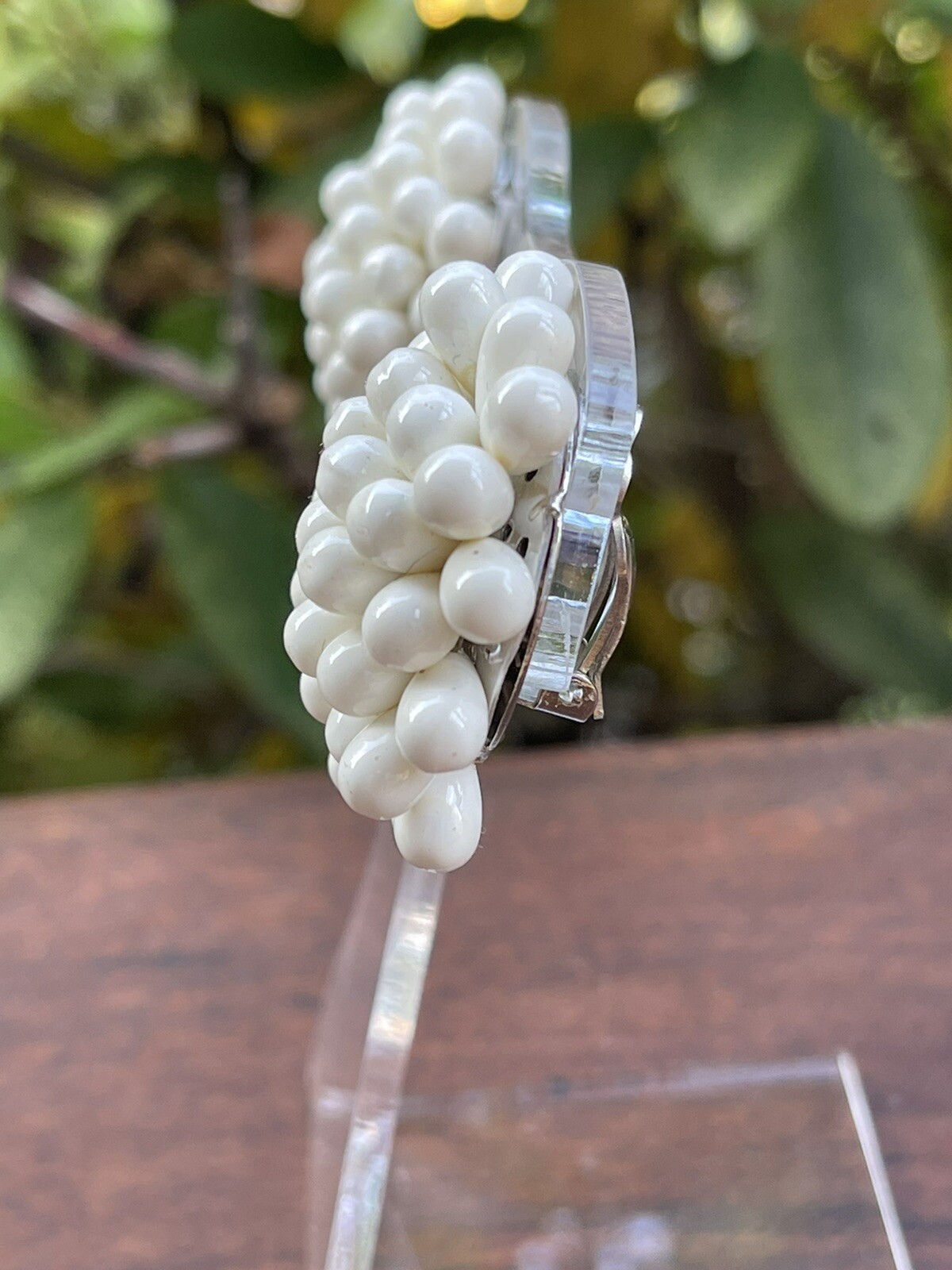 Vintage Painted Seed Bead Clip On Earrings 1950s