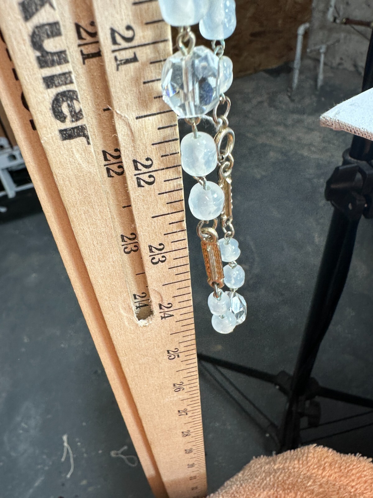 Vintage Necklace Glass Bead Station Bar Link Clear Milky Heavy Some Wear