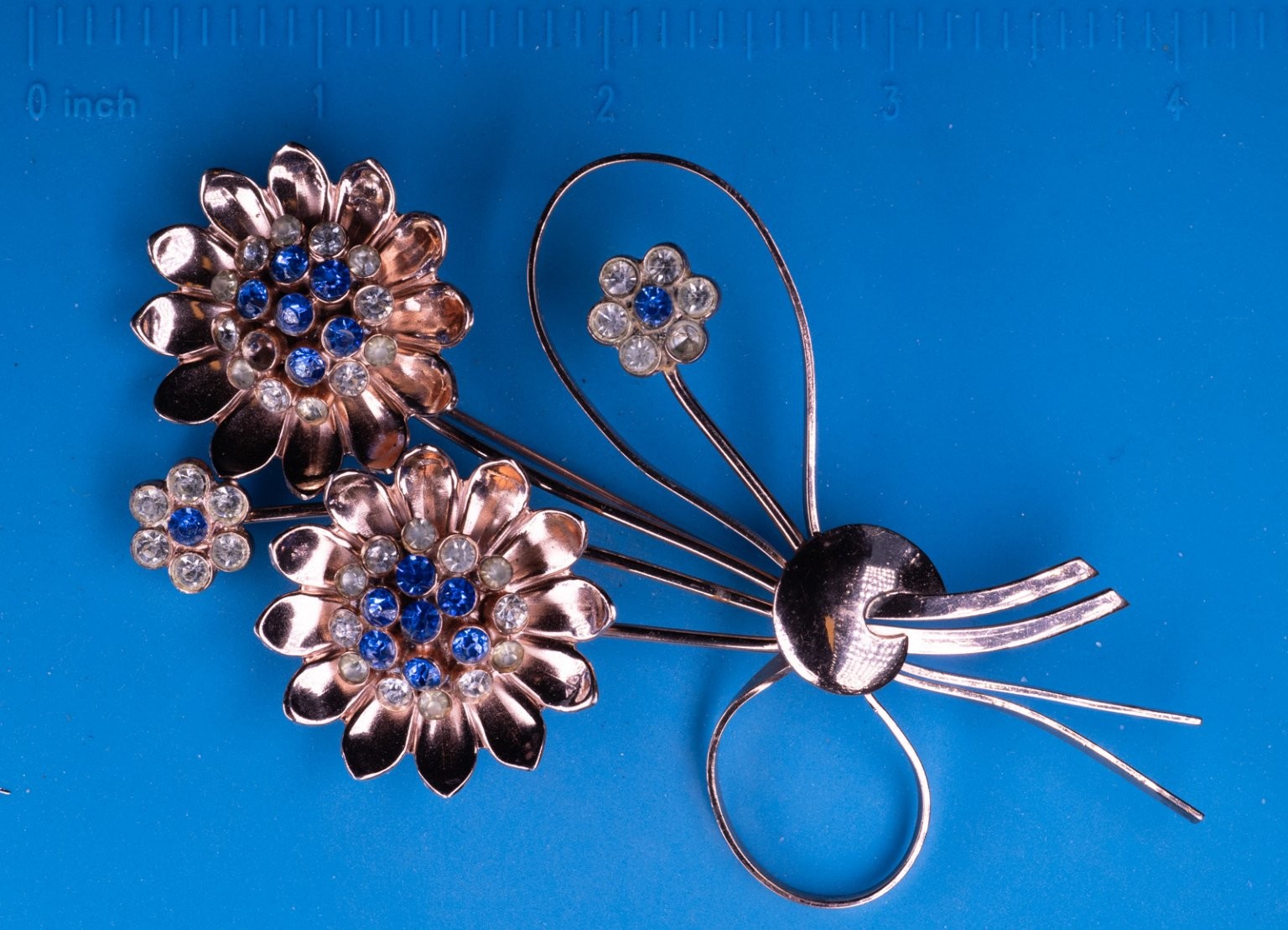 Coro Sterling Craft Floral Bouquet Brooch Sterling 3.25″ Rose Gold Tone