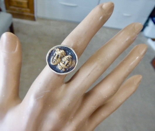 VINTAGE CUSTOM STERLING SILVER 925 GOLD TONE DOUBLE FACE COIN RING SIZE 4.25