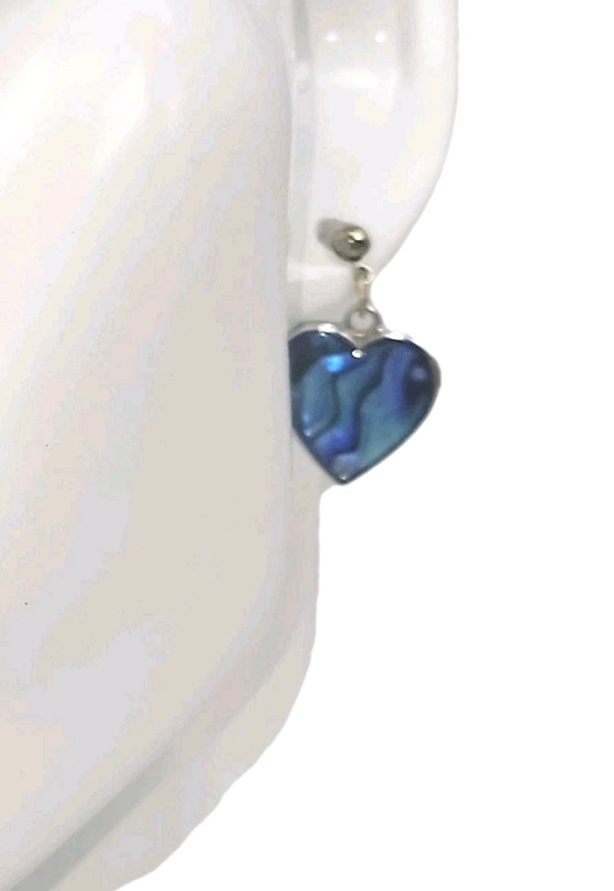 Vintage Paua Shell Heart Shaped Dangle Drop Earrings For Pierced Ears | 5/8″
