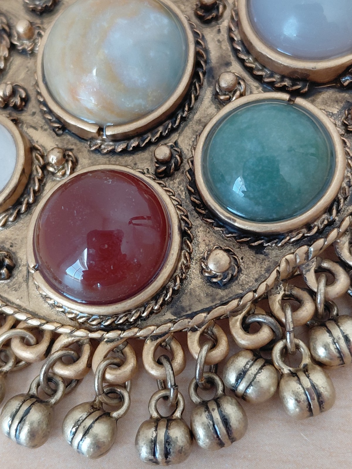 Vintage Glass Pendant _Agate Natural Stone Large – 4 In Length-Gold Tone