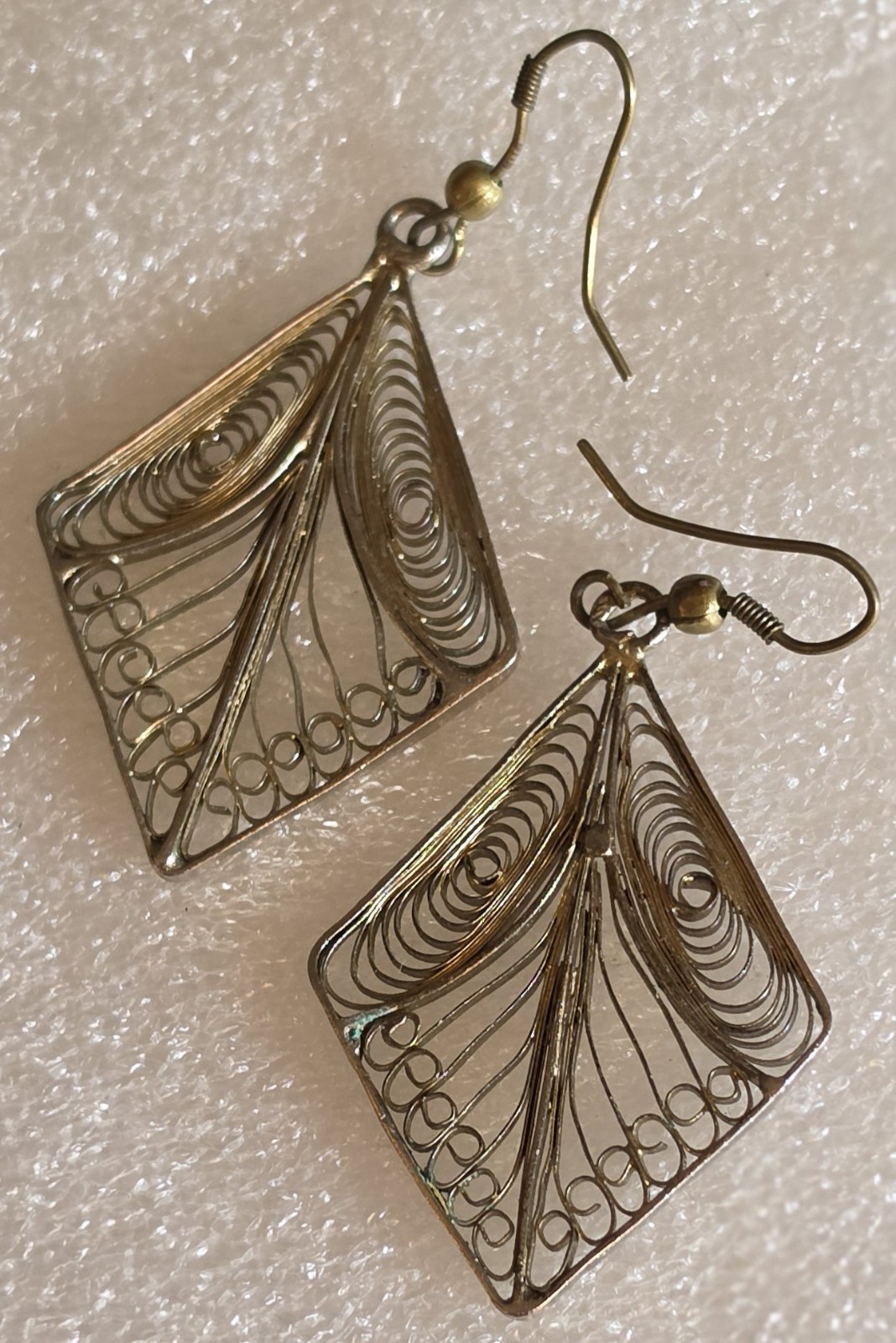 Vintage Silver Tone CANNETILLE Intricately Wired Dangle Drop Pierced Earrings