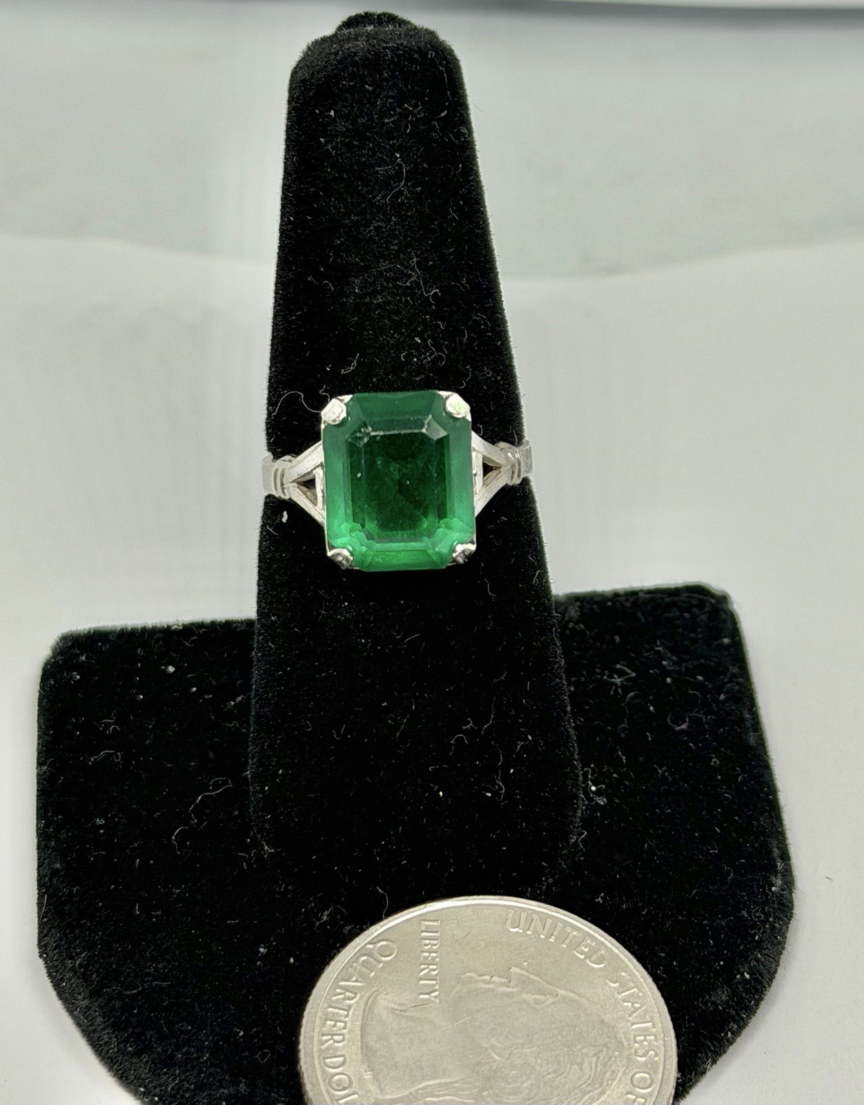Vintage Cushion Cut Square Green Onyx Sterling .925 Ring Size 7