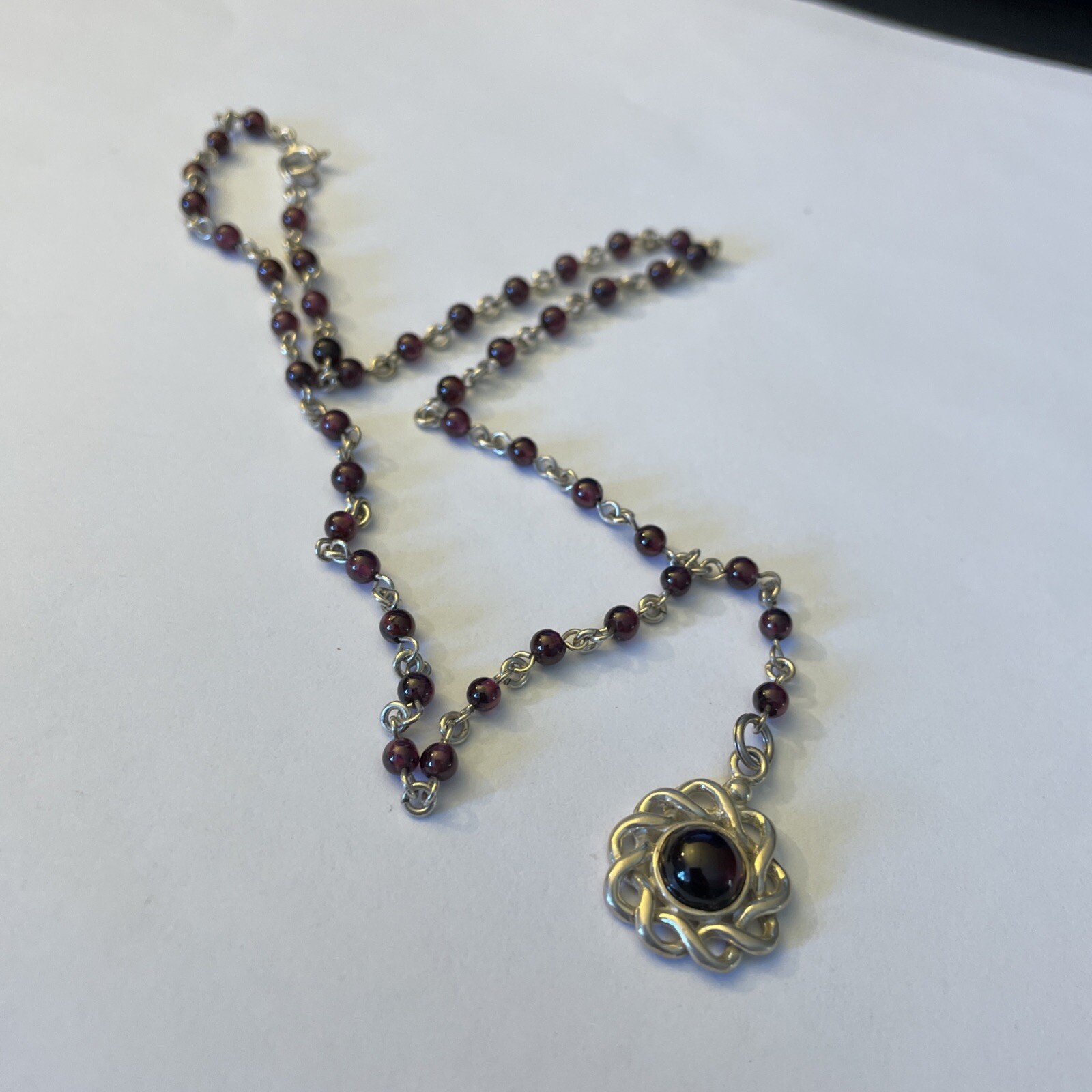 Signed BOCCO Solid 925 Sterling Silver 16″ Rosary Amethyst Bead Chain Necklace