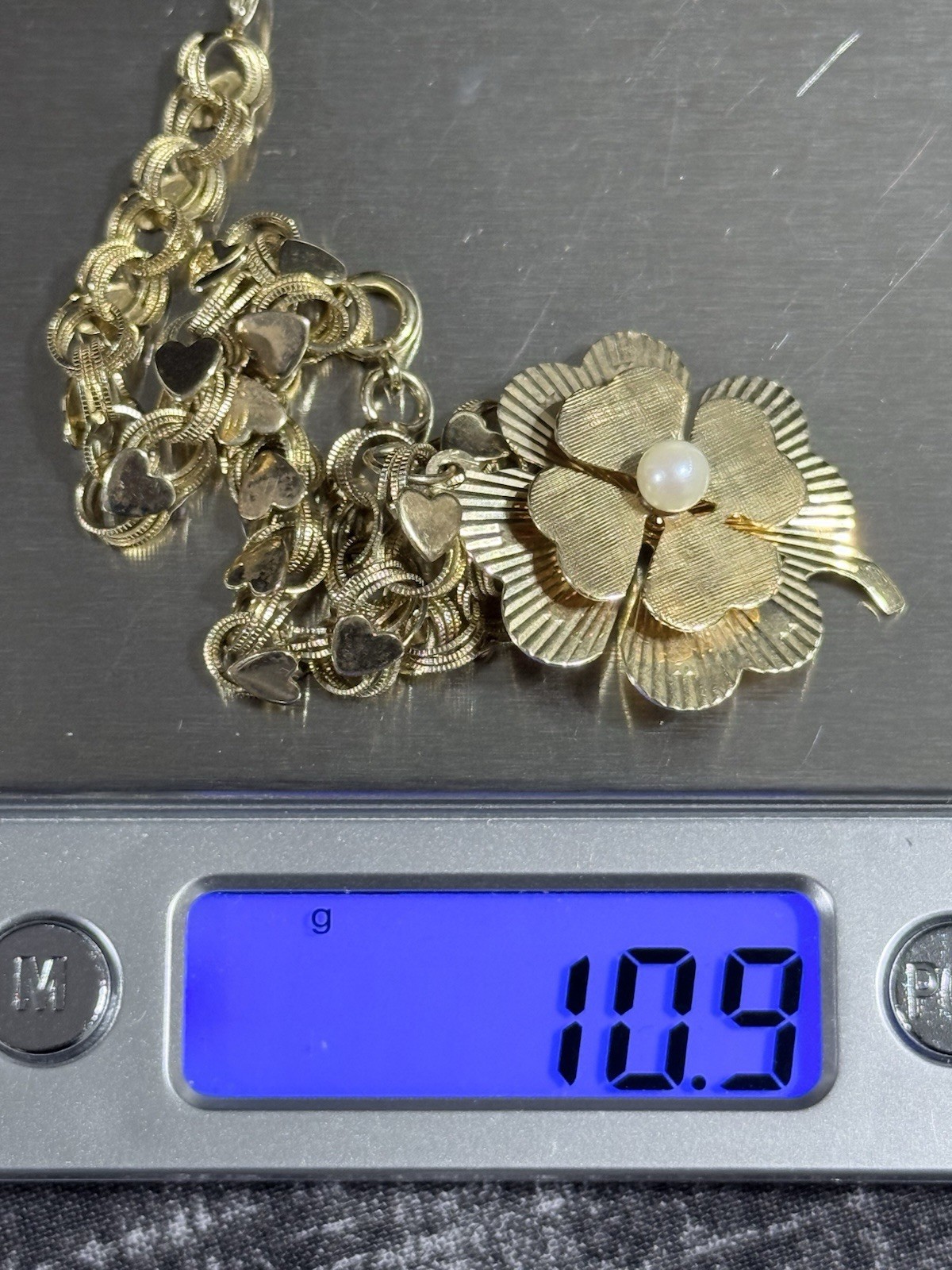 VINTAGE 14K GOLD LOT OF 2 HEART LINK BRACELETS 14.7 GRAMS WEARABLE BOTH MARKED
