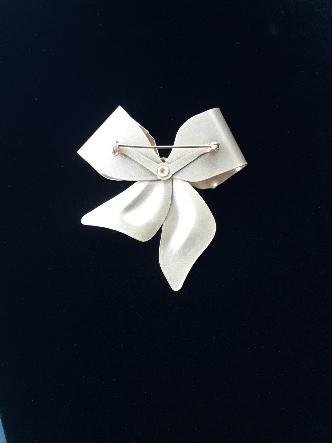 Vintage Large Satin Enamel Rhinestones Bow Brooch Pin
