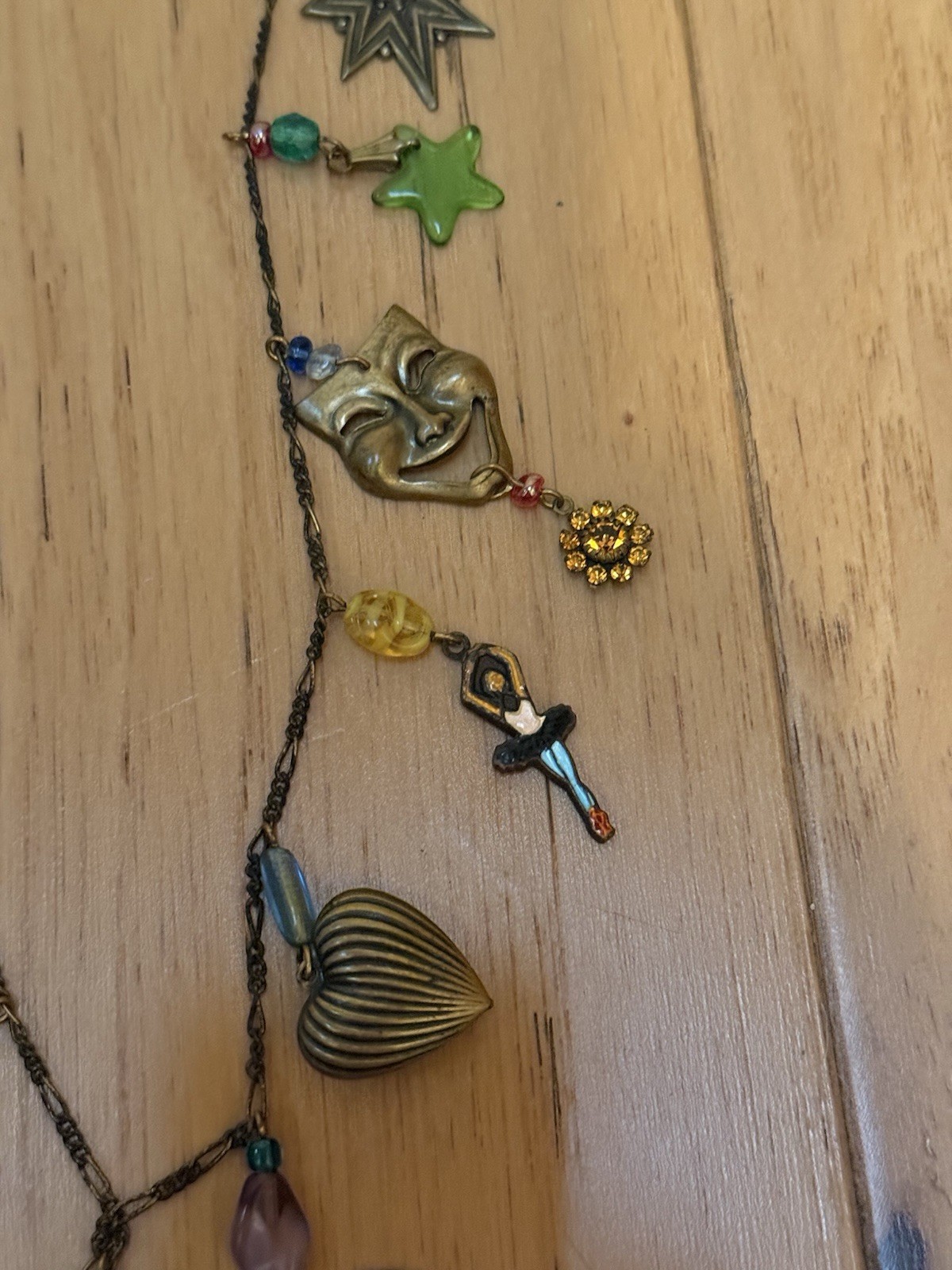 Vintage Glass Works Studio Long Pendant Necklace With Charms Hearts & Stars