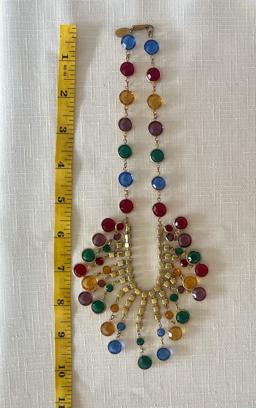 Vintage Signed Miriam Haskell Rainbow Glass Bib Necklace