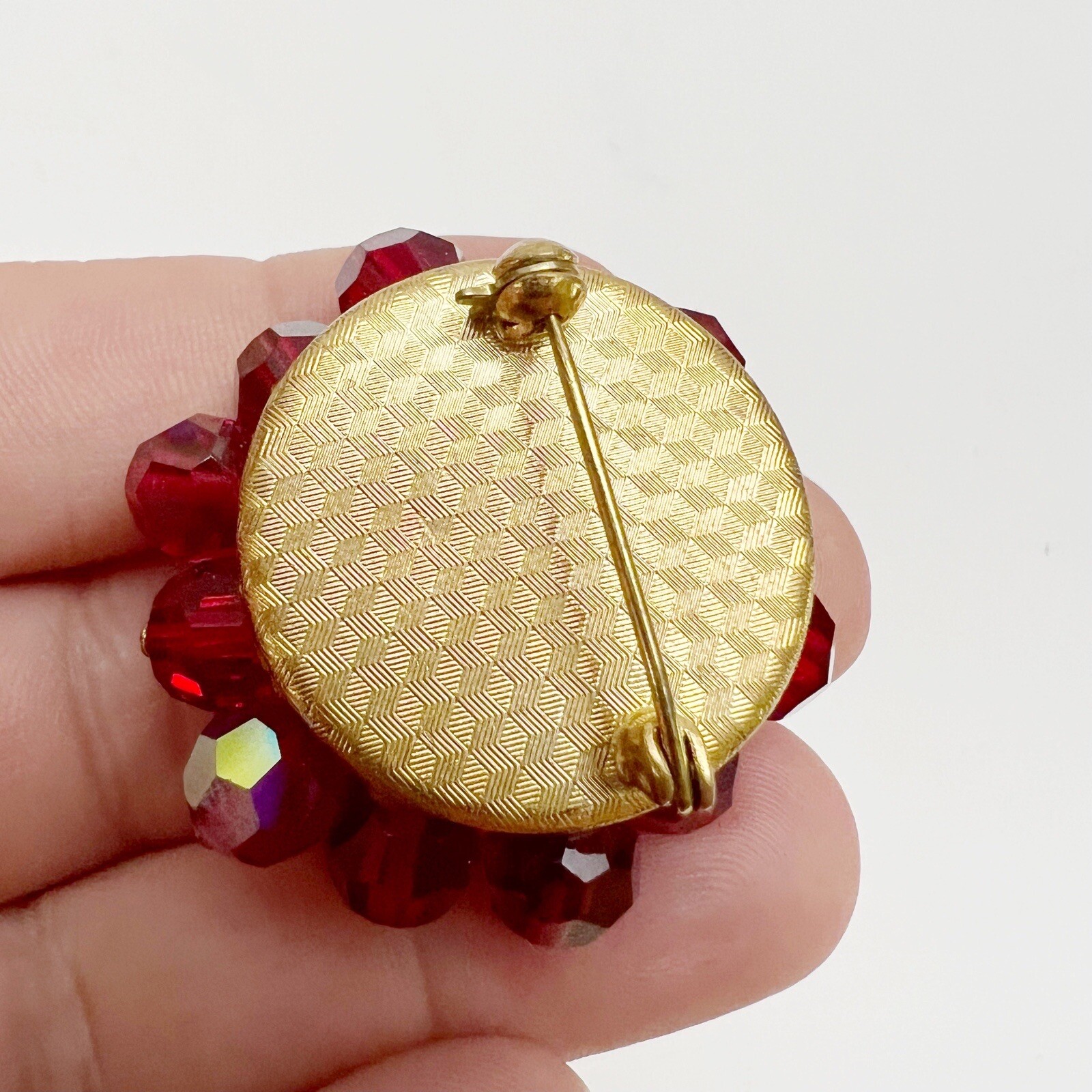 Vintage By Rosetta AB Red Faceted Glass Beaded Cluster Brooch Pin