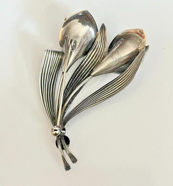 925 Sterling Silver Calla Lily Bouquet Brooch/Pin Vintage Denmark N.E. From