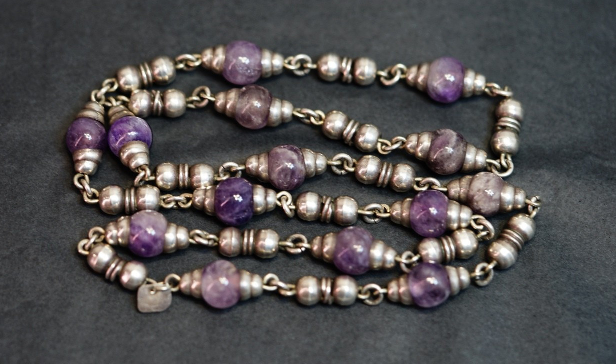 Vintage Mexico Sterling Silver Amethyst Beads Endless Beaded Necklace