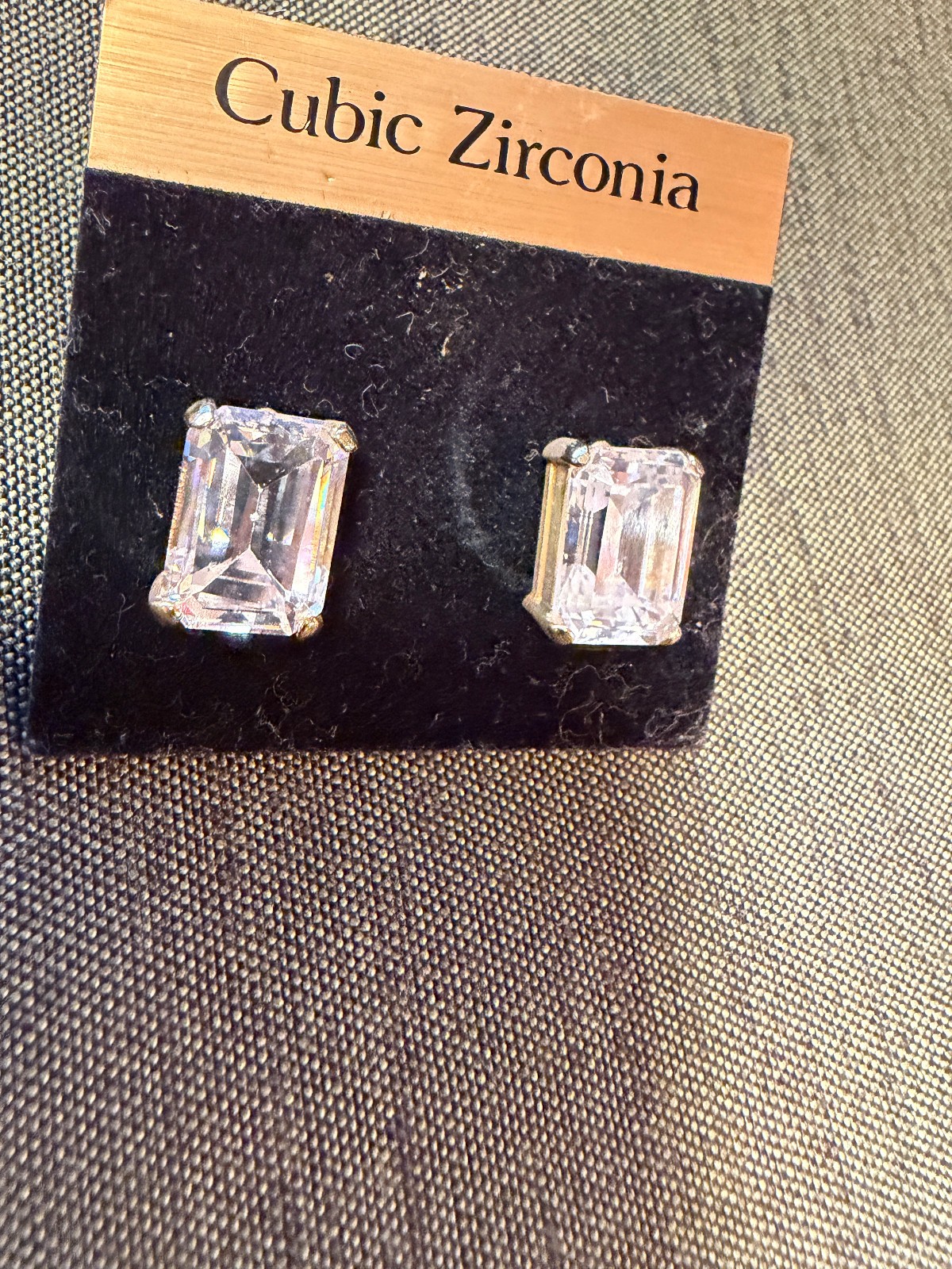 Gold Tone Baguette Cubic Zirconia Stud Earrings Gold Plated Ear Wire NOI