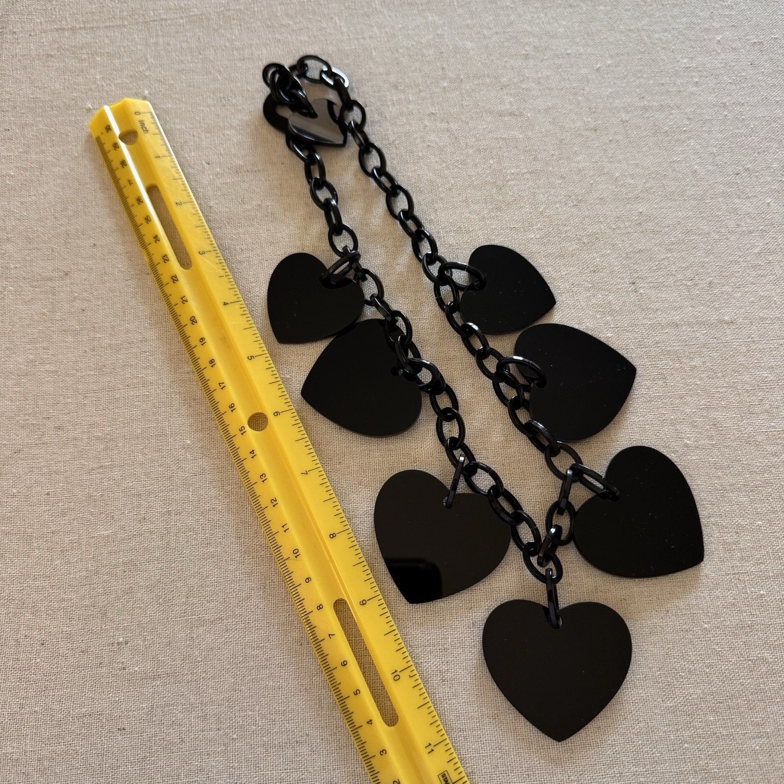 Vintage Marion Godart Large Dangling Black Hearts Statement Necklace 22″