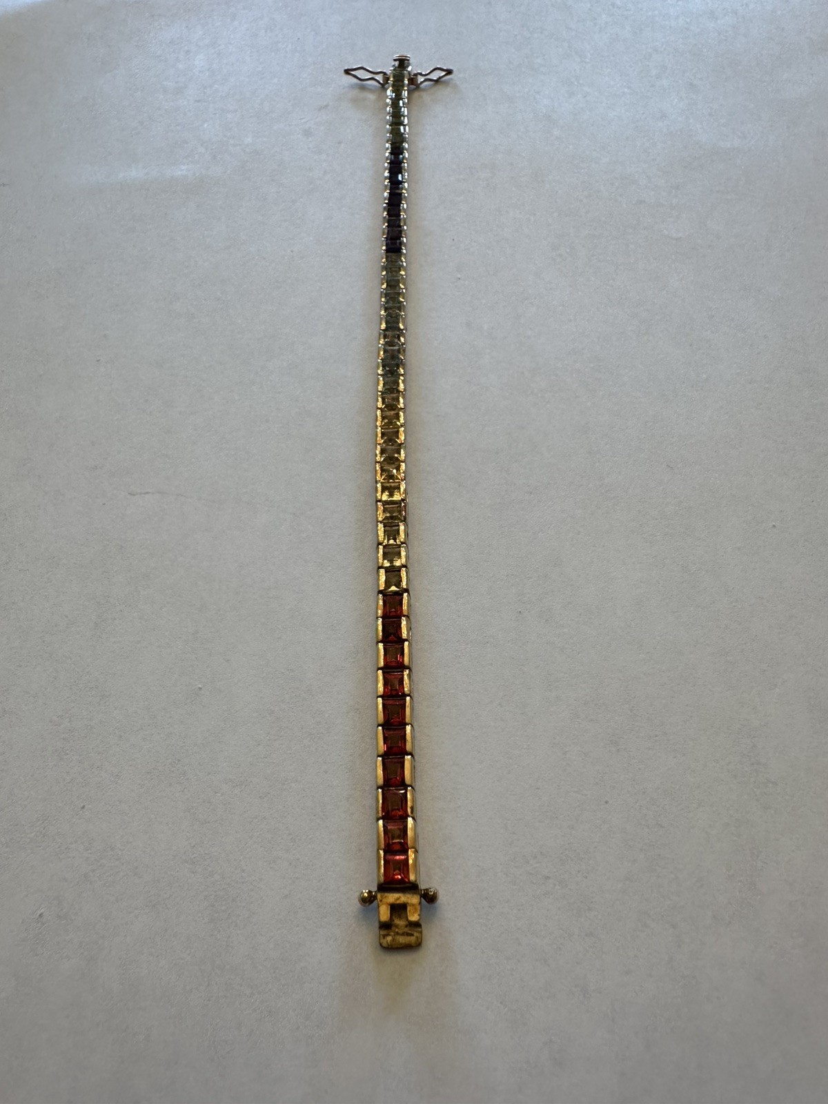 VTG Rainbow Tennis Bracelet Gold Toned Sterling 925/7.25” Long Multi-Colored