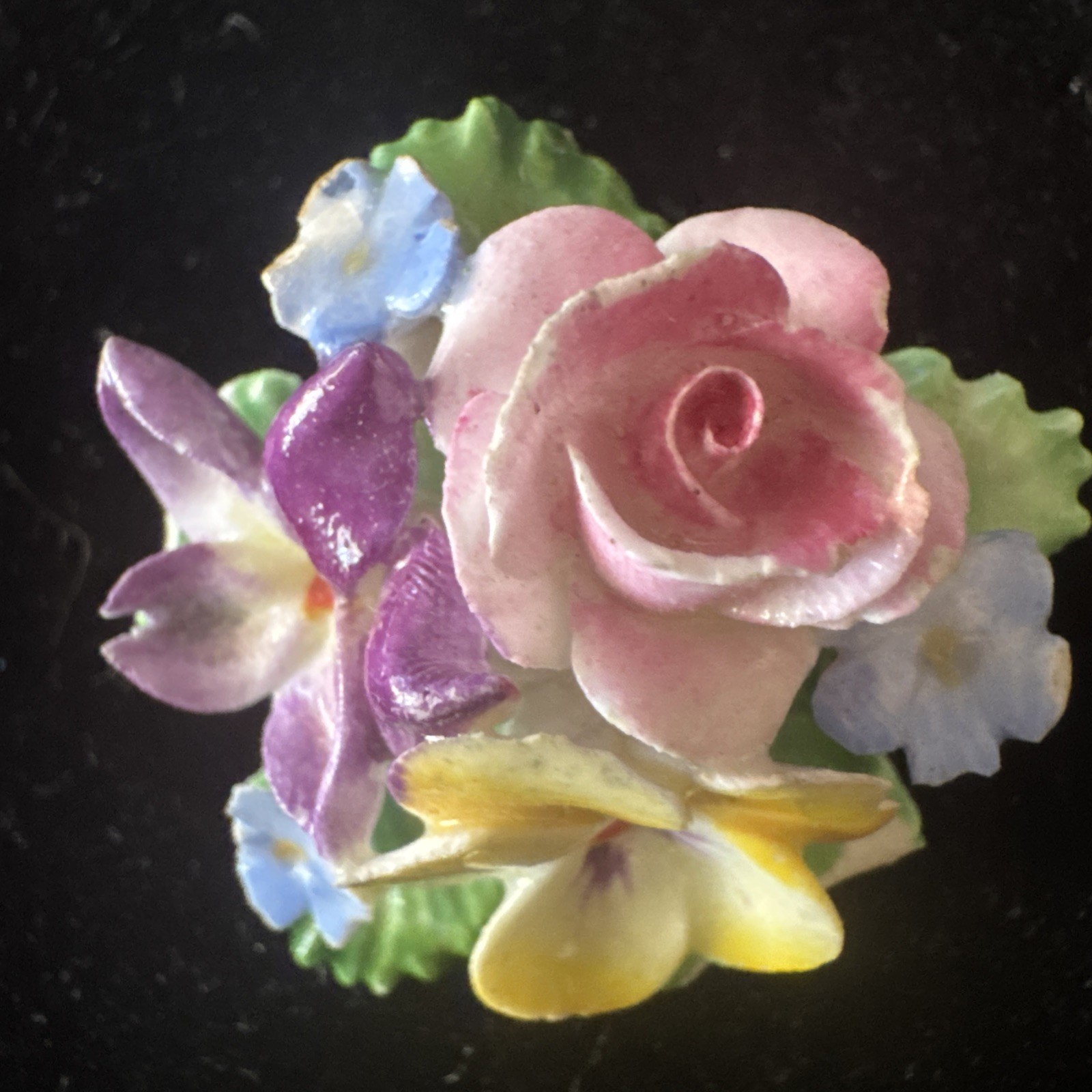 Crown Staffordshire Brooch-1930s Antique English Bone China Porcelain Flower Pin