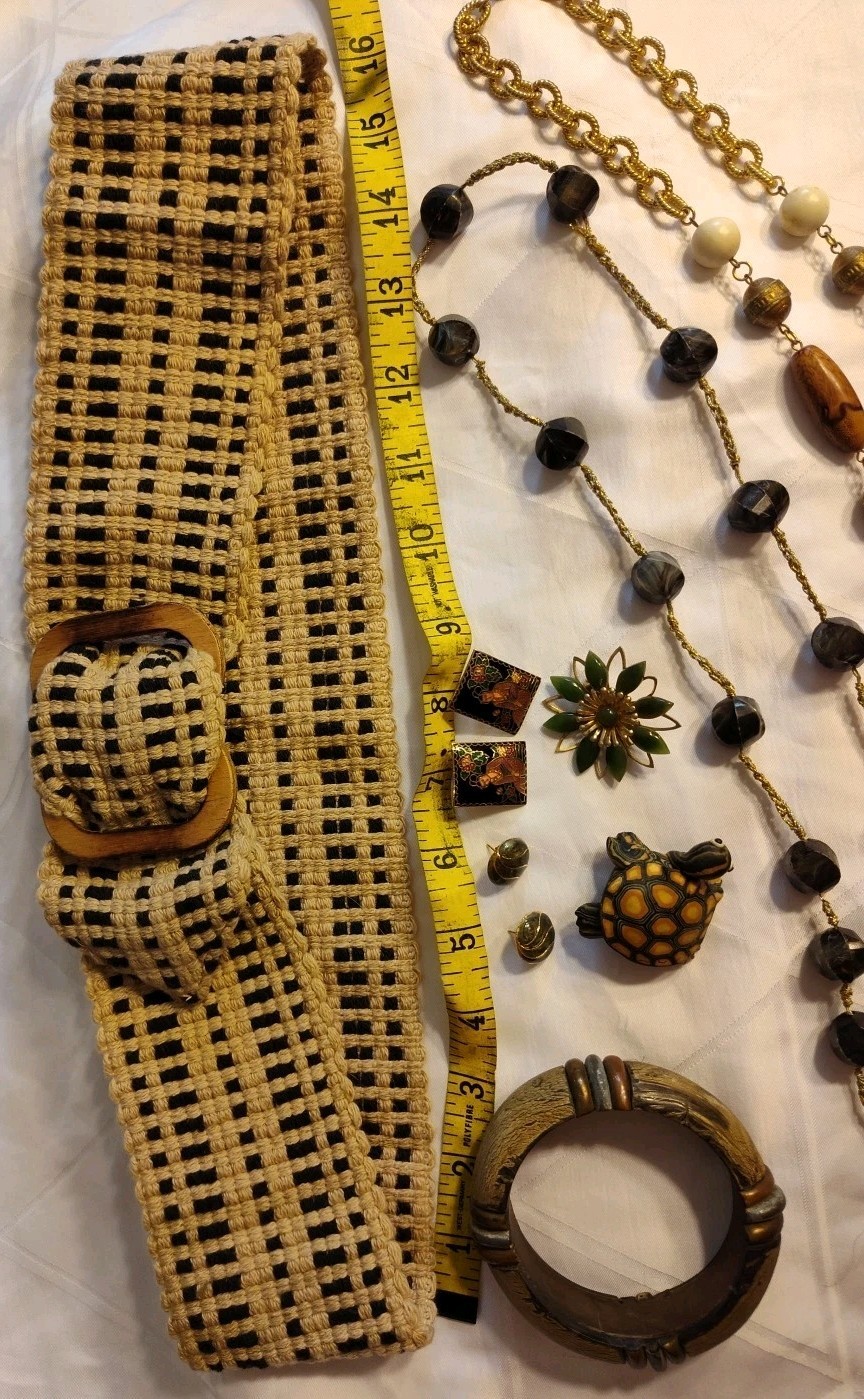 VTG Jewelry Bangle Belt Brooche Necklace Clip-On Earring Earthtones Beads LOT 10