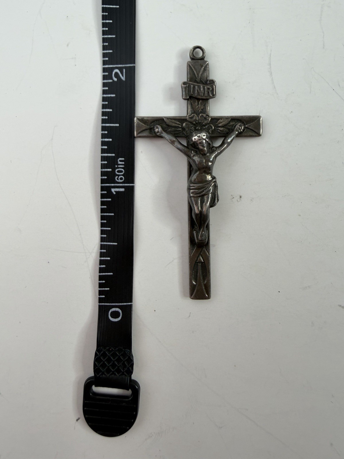 Vintage Swift and Fisher SF Sterling Silver INRI Rosary Crucifix Cross Pendant