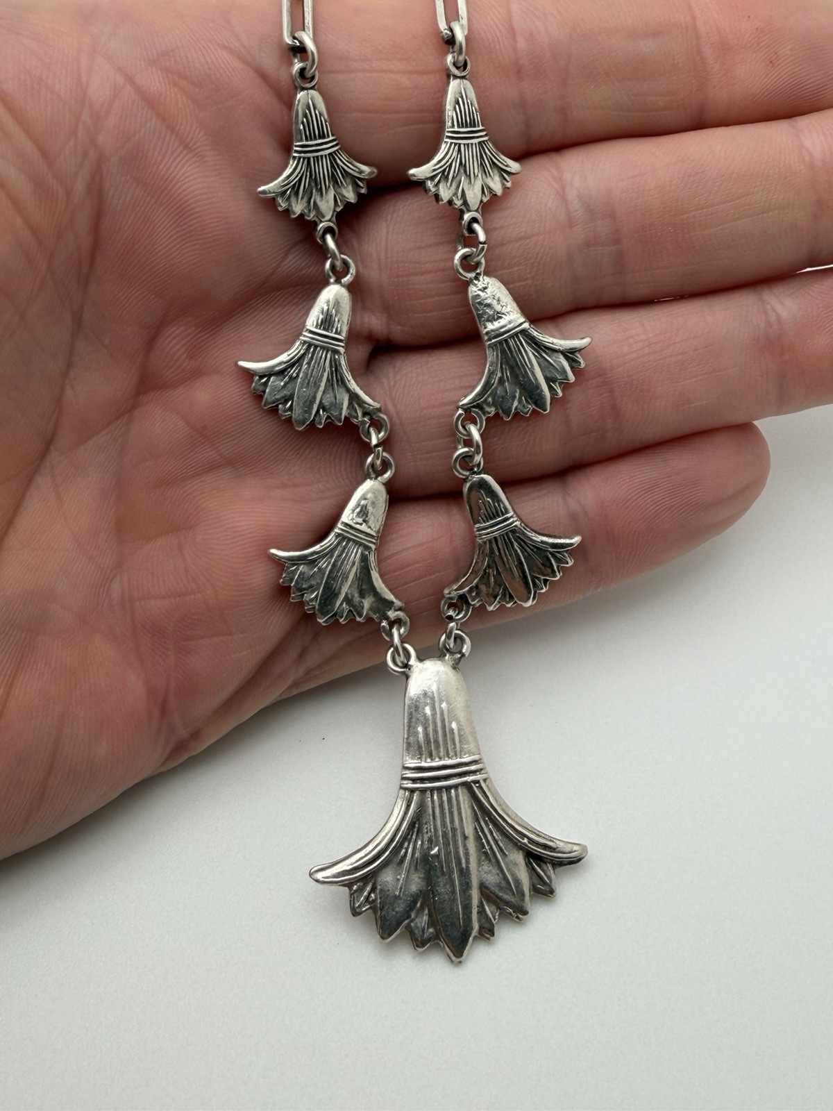 Vintage Egyptian Revival 800 Silver Lotus Pendants And Chain Necklace 18”