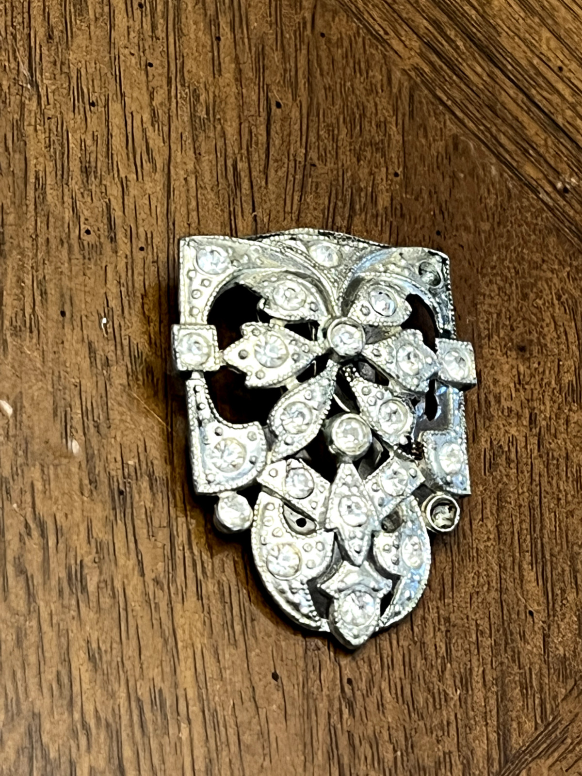 Vintage 1920’s/1930’s Rhinestone Brooch/Dress Clip Art Deco Silver Tone Nice!