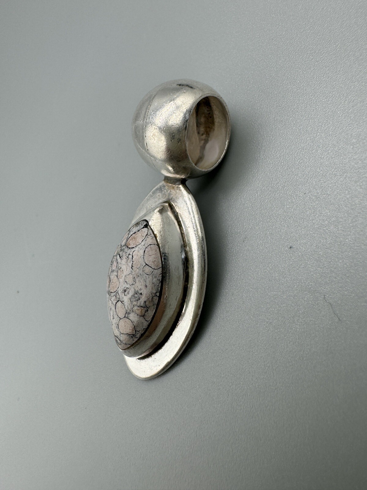 Vintage 925 Sterling Silver Mexico ATI Oval Crazy Lace Agate Amazing Pendant