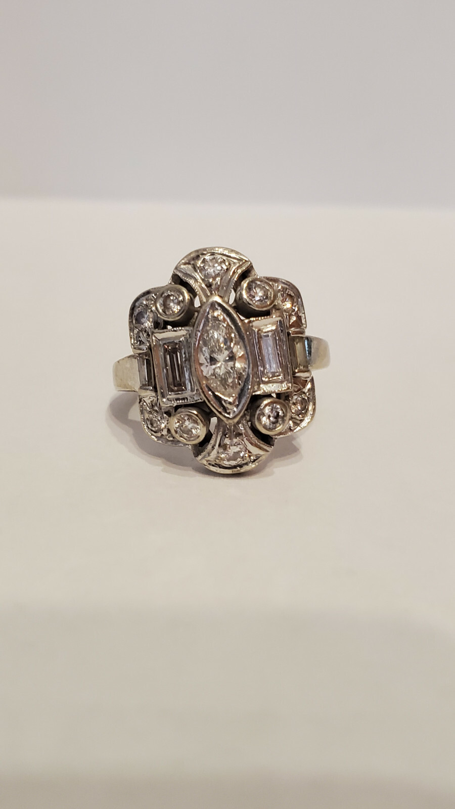 Antique Diamond Shield Ring Art Deco Wedding Ring or Right Hand Ring