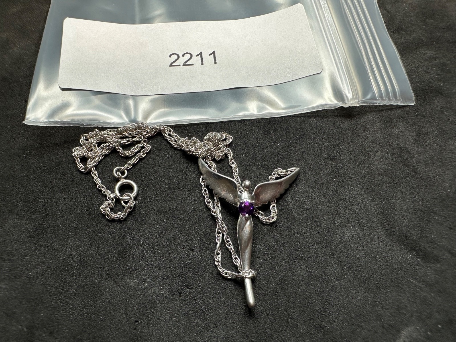 3.00g Vintage Sterling Silver 925 Angel Wing Purple Necklace 16 in M