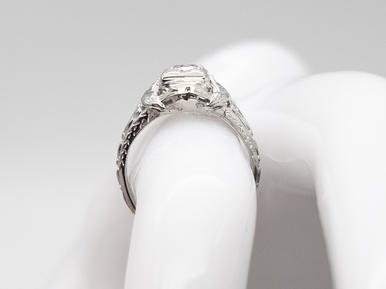 Antique 1920s Certified NO HEAT Purple Pink Sapphire Diamond 18k White Gold Ring
