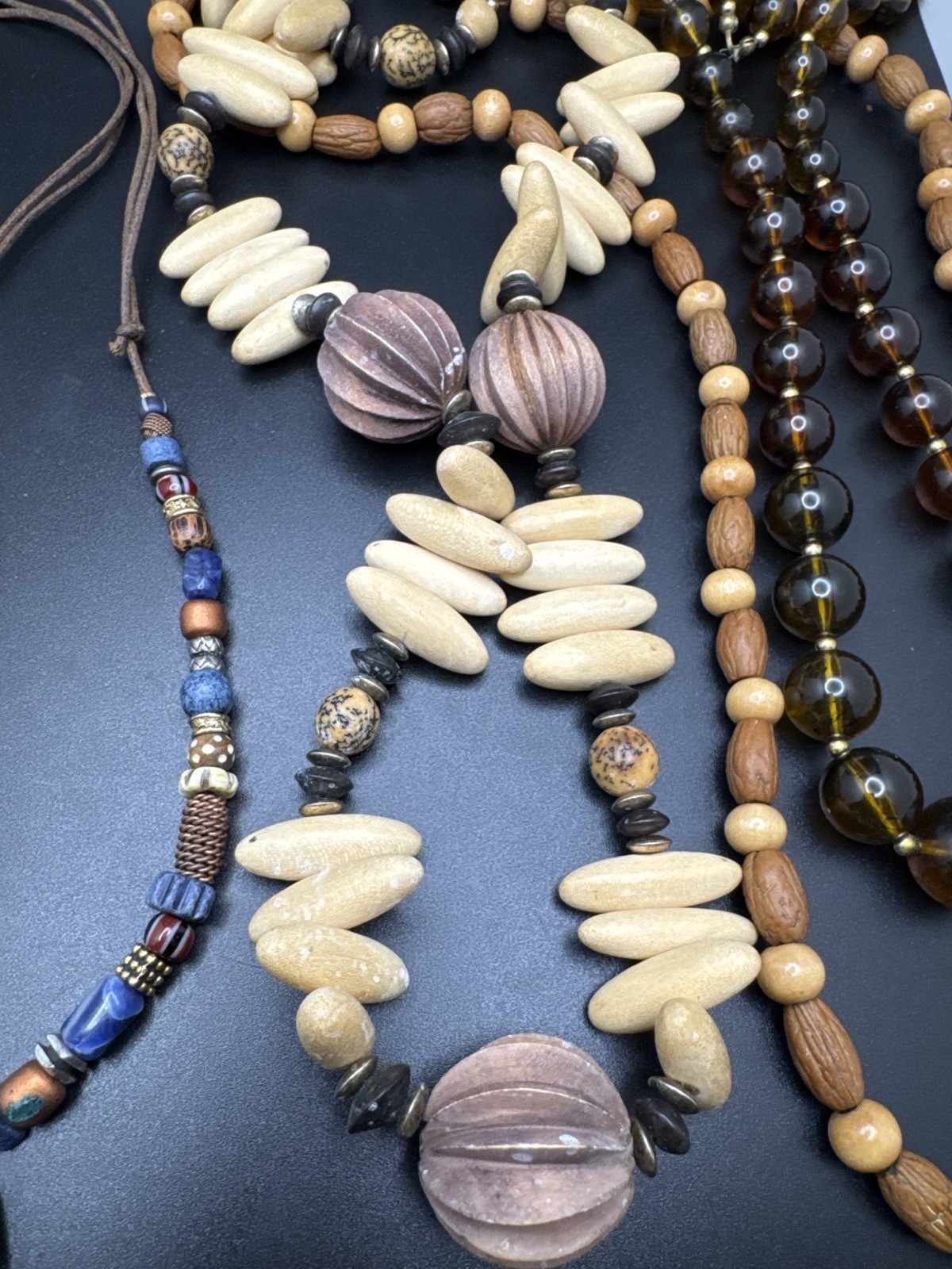 Vintage Boho Wood Bead Necklace Lot Artisan Tribal Earth Tone Jewelry