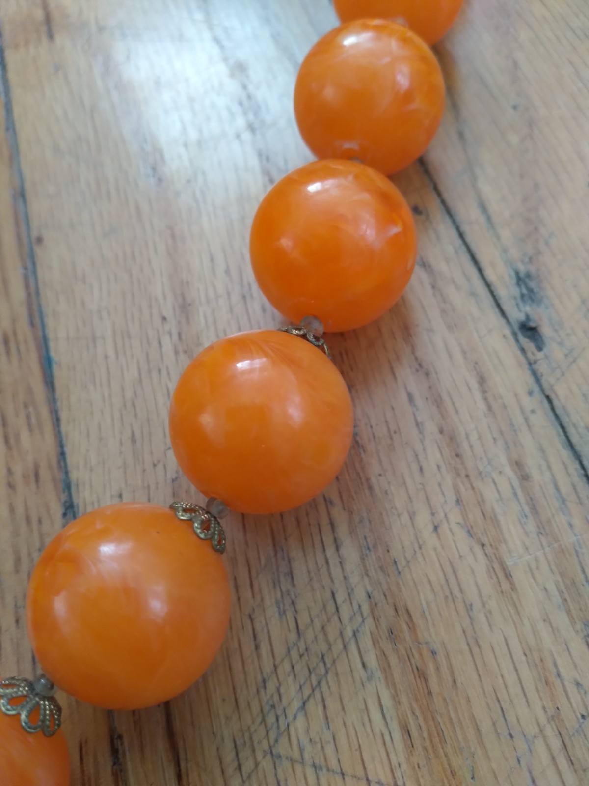 Vintage Orange Lucite Chucky Round Statement Necklace 22 Inches
