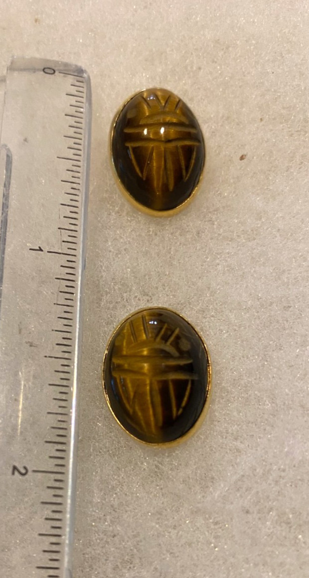 Van Dell 12 Kt. Gold Filled Tiger Eye Oval Post Earrings – Approx. 5/8 Inch Long