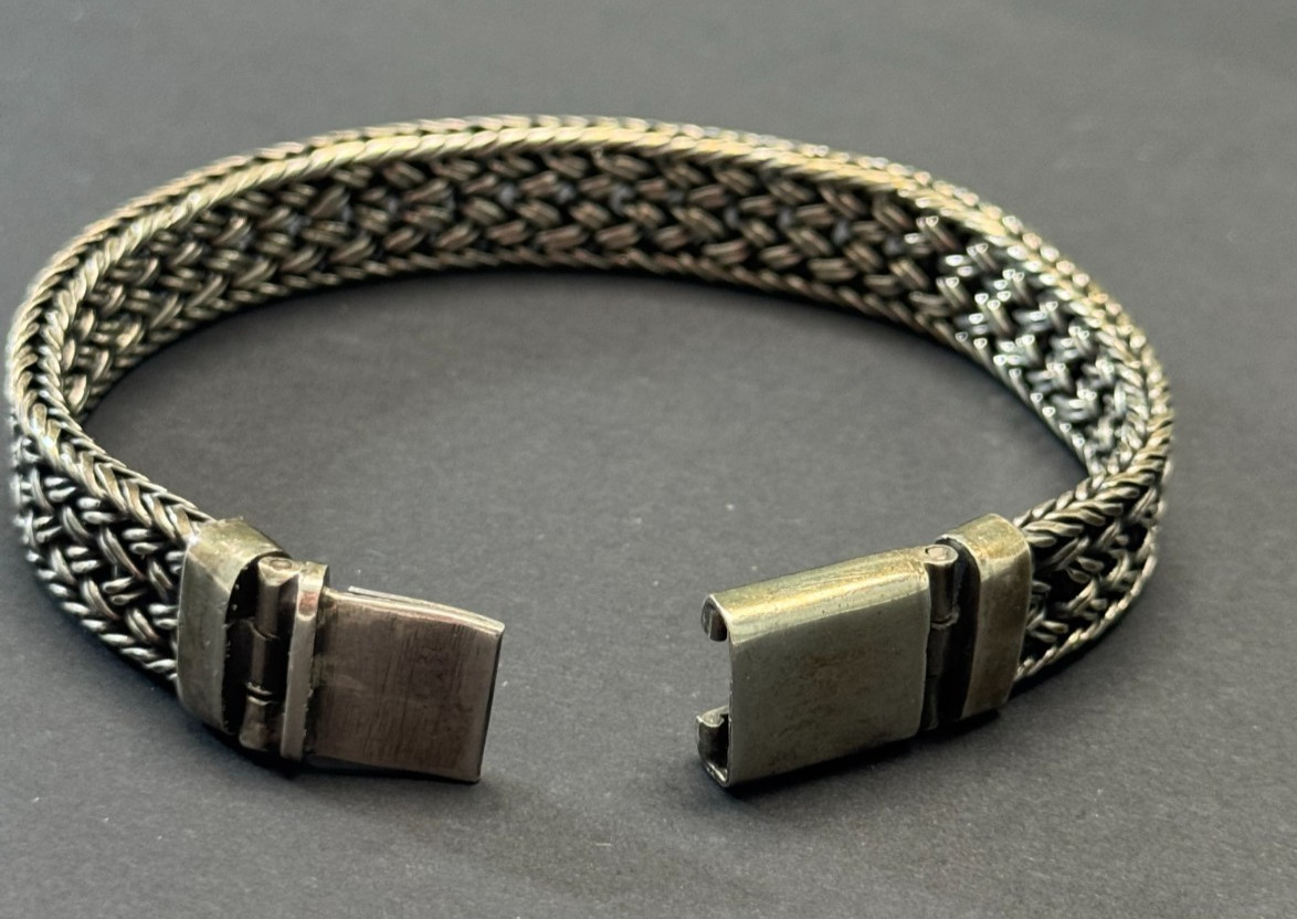 VINTAGE TRIPLE 3 TIMES WHEAT PATTERN CHAIN STERLING SILVER BRACELET