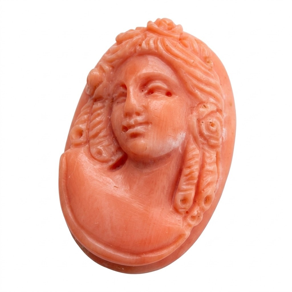 Exquisite Vintage Natural Red Momo Coral Cameo 28mm 5.6g Detailed Carving