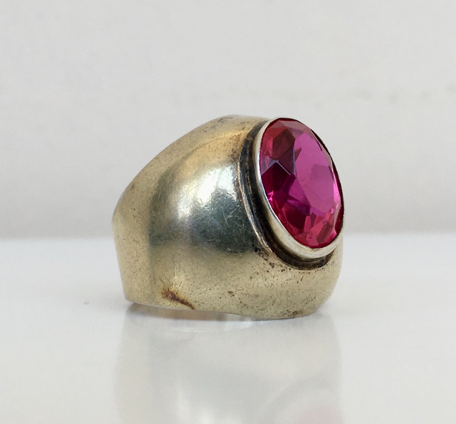 Ring № 16 Vintage Soviet Red Ruby Ring Silver Ring 875☆USSR Ring 7 size 6.95 gr