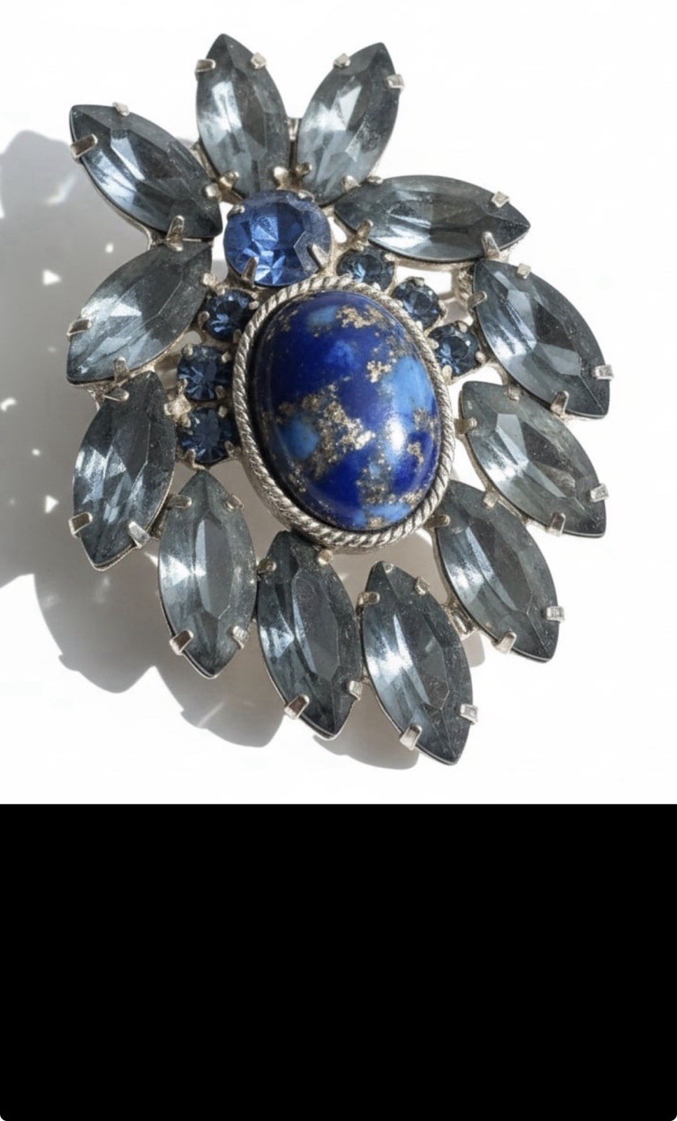 Vintage DeLizza & Elster Juliana Blue Rhinestone And Lapis Lazuli Brooch